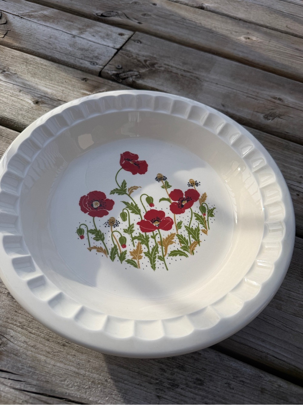 Vintage Houseware Products Poppy Floral Ceramic Pie Plate Quiche Dish 11"